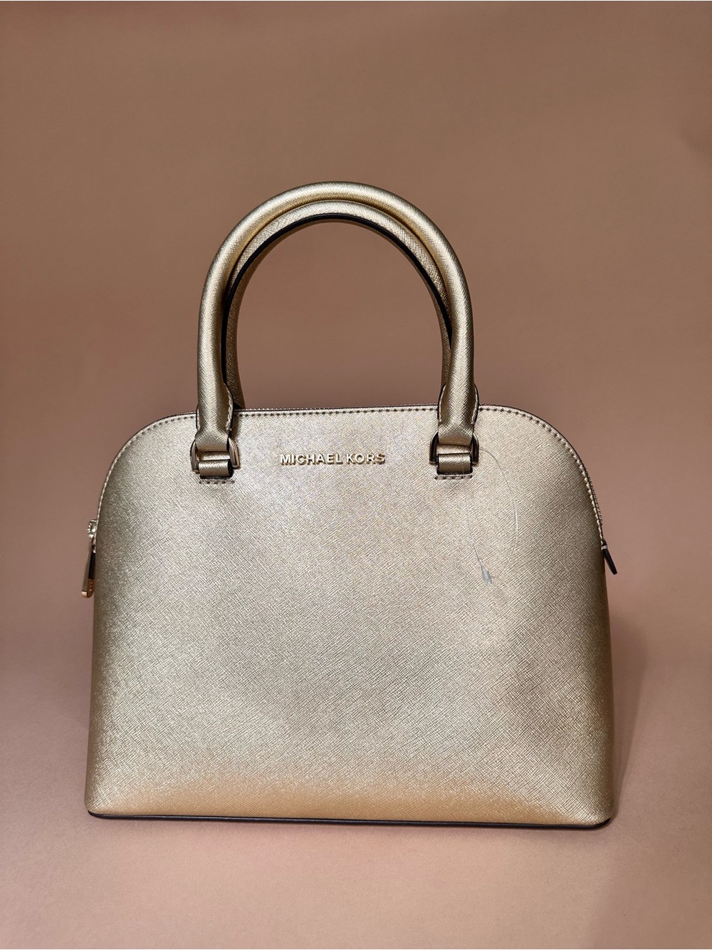 Michael Kors Cindy Medium Dome Satchel Pale Gold Saffiano Leather NWOT